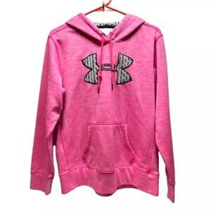 Under Armour Ladies Heathered‎ Pink Pullover Hoodie Size Medium UA Logo Stretch